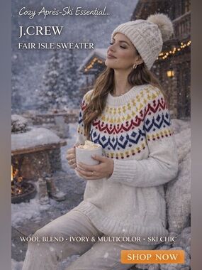 J.Crew Fair Isle Wool Blend Sweater – Ivory Ski Nordic Knit Pullover
